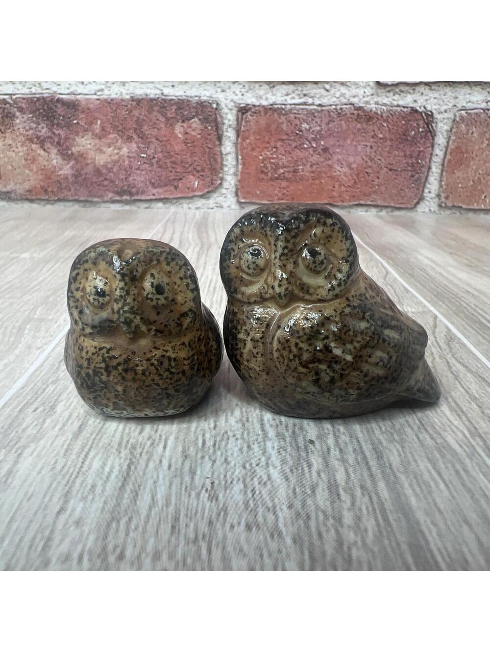 Vintage Pair of Otagiri Owl Figurines Japan Mom and Baby Wild Life Birds 1" 1.5"